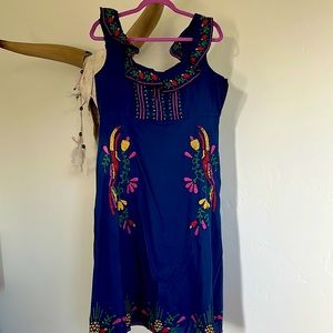 FARM Rio blue cross stitch embroidered midi dress